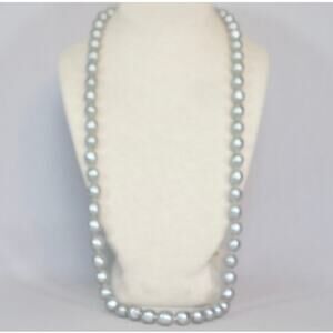 Opera Necklace Silver Tone Knotted Pearlesque Bubblegum Ball Beads